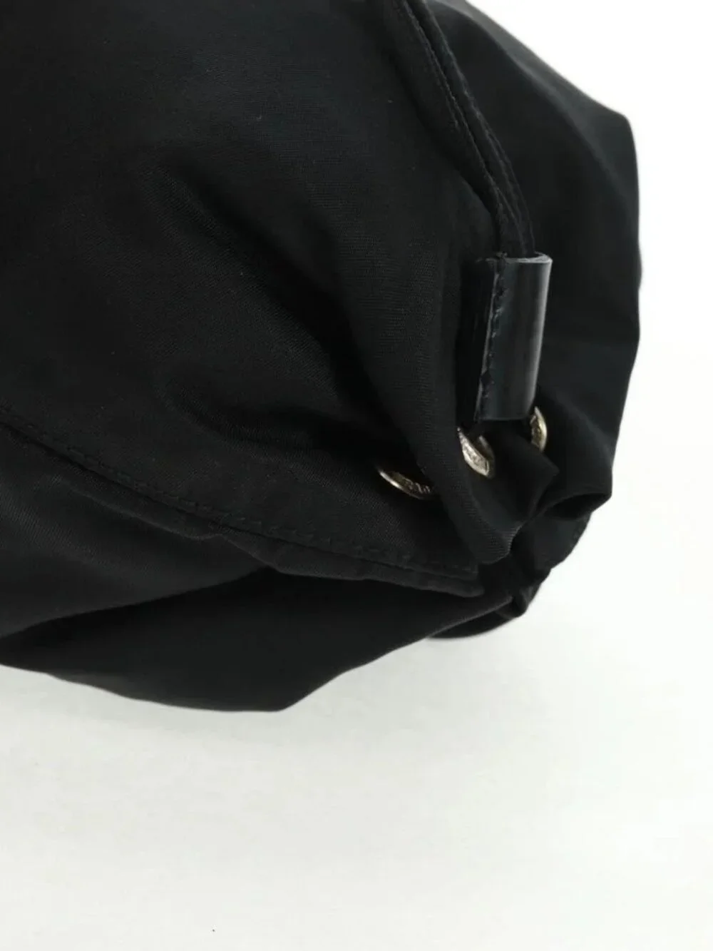 PRADA Drawstring Pouch Nylon Black Silver Auth 168451V